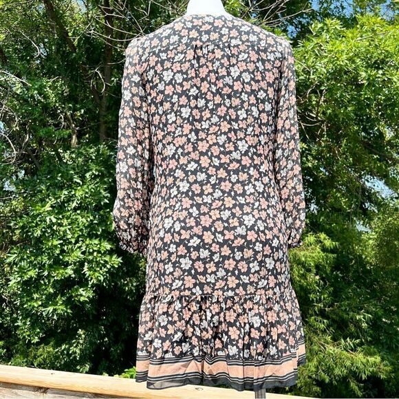 Club Monaco Floral Long Sleeve Self Tie Mini Dress Size Small - Picture 4 of 5